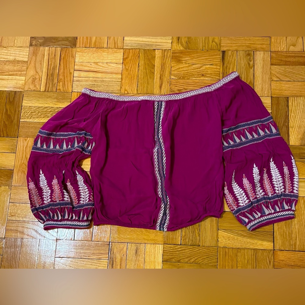 Free People, embroidered, off-the-shoulder blouse, Large, fuchsia